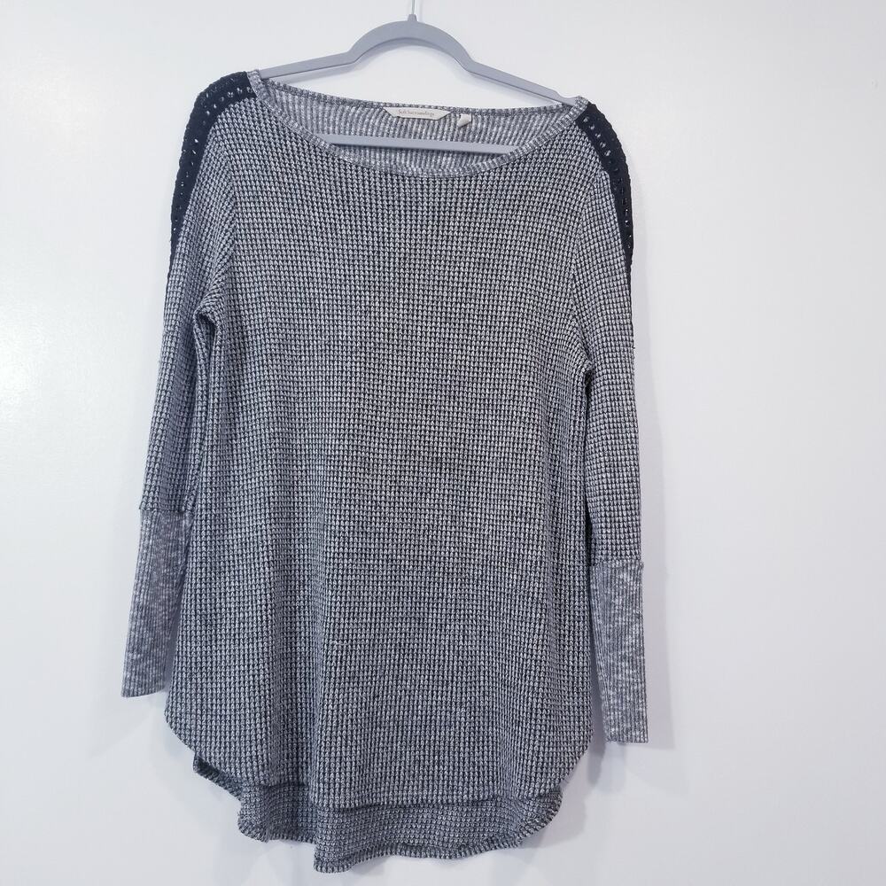 Soft Surroundings Knit Crochet Dolman Thermal Blouse Women size Medium Gray
